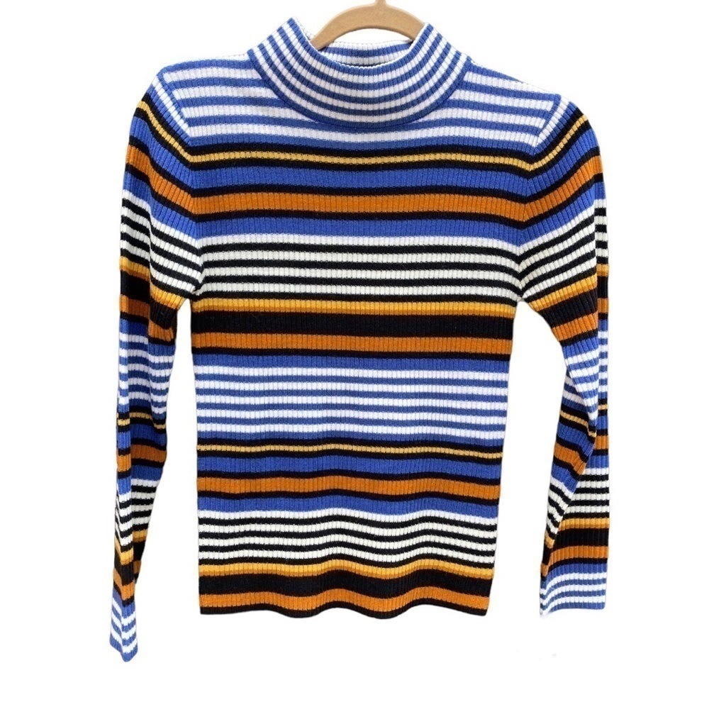 NEW JAPANESE STREETWEAR BROWNY STANDARD Striped Ribbed Turtleneck Kidcore Small